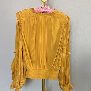 Joie Mustard Pleated Long-Sleeve Blouse